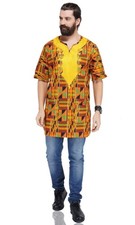 African Embroidered Men's Top, Dashiki, Cotton, Sizes S 5XL, With Matching Hat