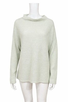 Eileen Fisher 1X Light Green Italian Cashmere Funnel Neck Boxy Sweater