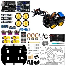 LAFVIN Mechanical 4WD Robot Arm Smart Car Kit - STEM/Graphical Programming Ro