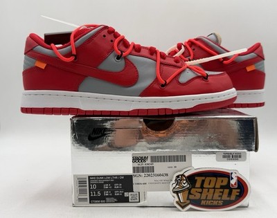 DS New Nike Dunk Low OFF-WHITE University Red 2019 Size 10 OG Virgil Leather