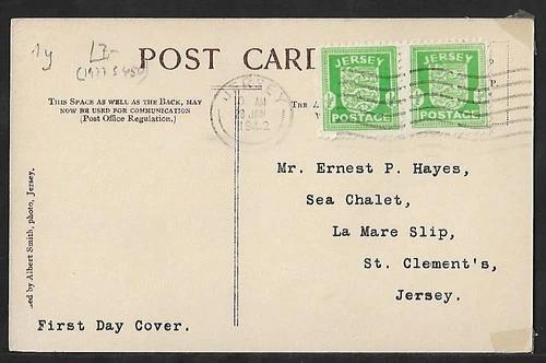 WWII JERSEY LOCAL 1d RATE ON SWIMMING CLUB PICTURE POSTCARD FDC COVER 1942