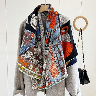 70% Cashmere 30% Silk Wrap Scarf armour Print Double Face Print Shawl 135X135cm
