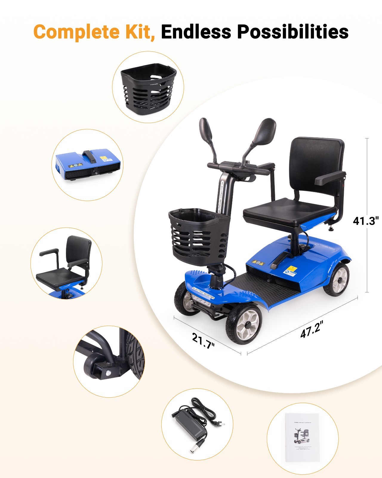 Powered mobility scooter 400 lb capacity, Electric Scooter for Adults & Seniors