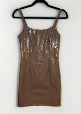NWT Latex Sexy Mini Dress Faux Leather Cocoa stretchy Bodycon Women’s Small