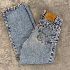 Vintage Levi's 550 Orange Tab Jeans Boys Size 9 Light Blue Denim