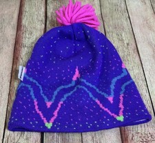 Vtg Wigwam Womens Ski Hat Pom Knit Cap Wool Beanie USA Purple Hot Pink