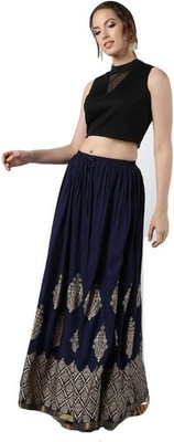 Dunkelblauer Damen Maxirock Party Kleid India Ethno Viskose Rayon