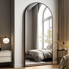 Easly Oversized Full-Body Mirror 76" x 34" Arched Full-Length Mirror Black Metal