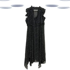 Ex Women's Plus Size Sleeveless Frill Neck Summer Dress in Black Spot (Defect)