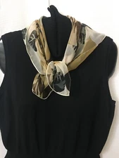 Cejon Women's Square Scarf Sheer Green Brown Black 20" Square Work Church B32
