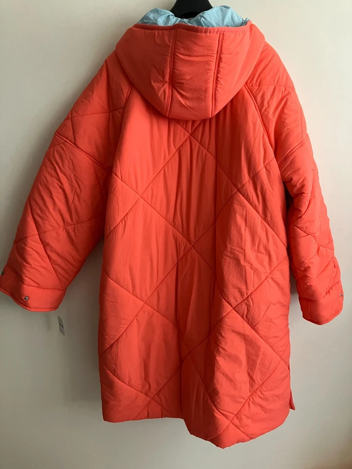 Free People Kit Long Hooded Puffer Jacket, Orange, Small, RRP $168 - Image 4 of 4