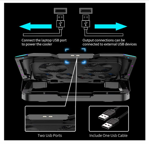 ICE COOREL Laptop Cooling Pad 15-17.3" with 6 RGB Fans, LCD, USB, Phone Stand - Picture 7 of 9