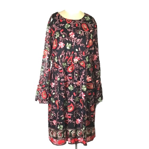 knee length dresses for ladies Exquisite Embroidery Floral Black Mesh Overlay V Cut Black Lace Dress   sunifty