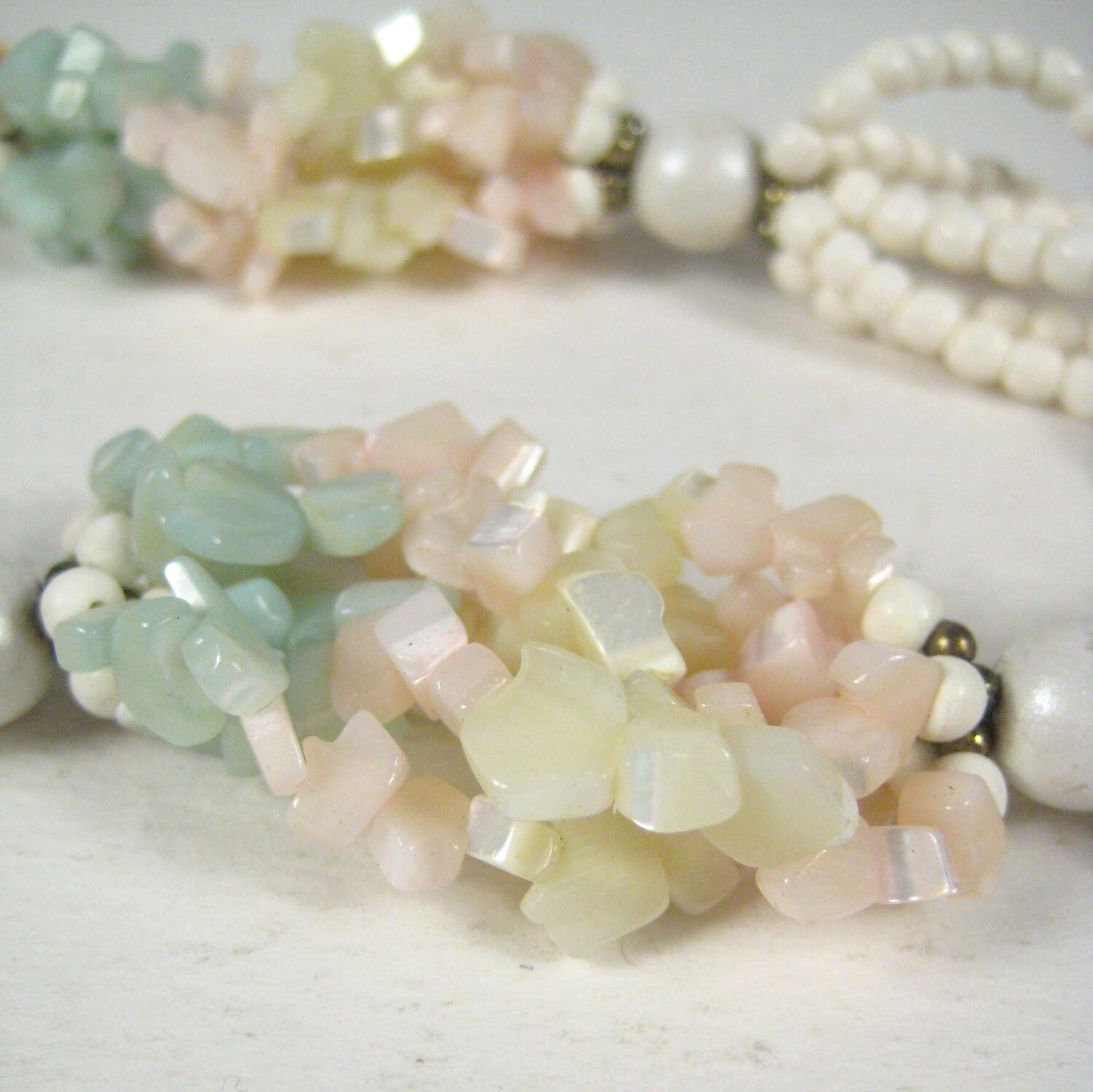 Rainbow Plastic Beaded Necklace Statement 28 inch… - image 3