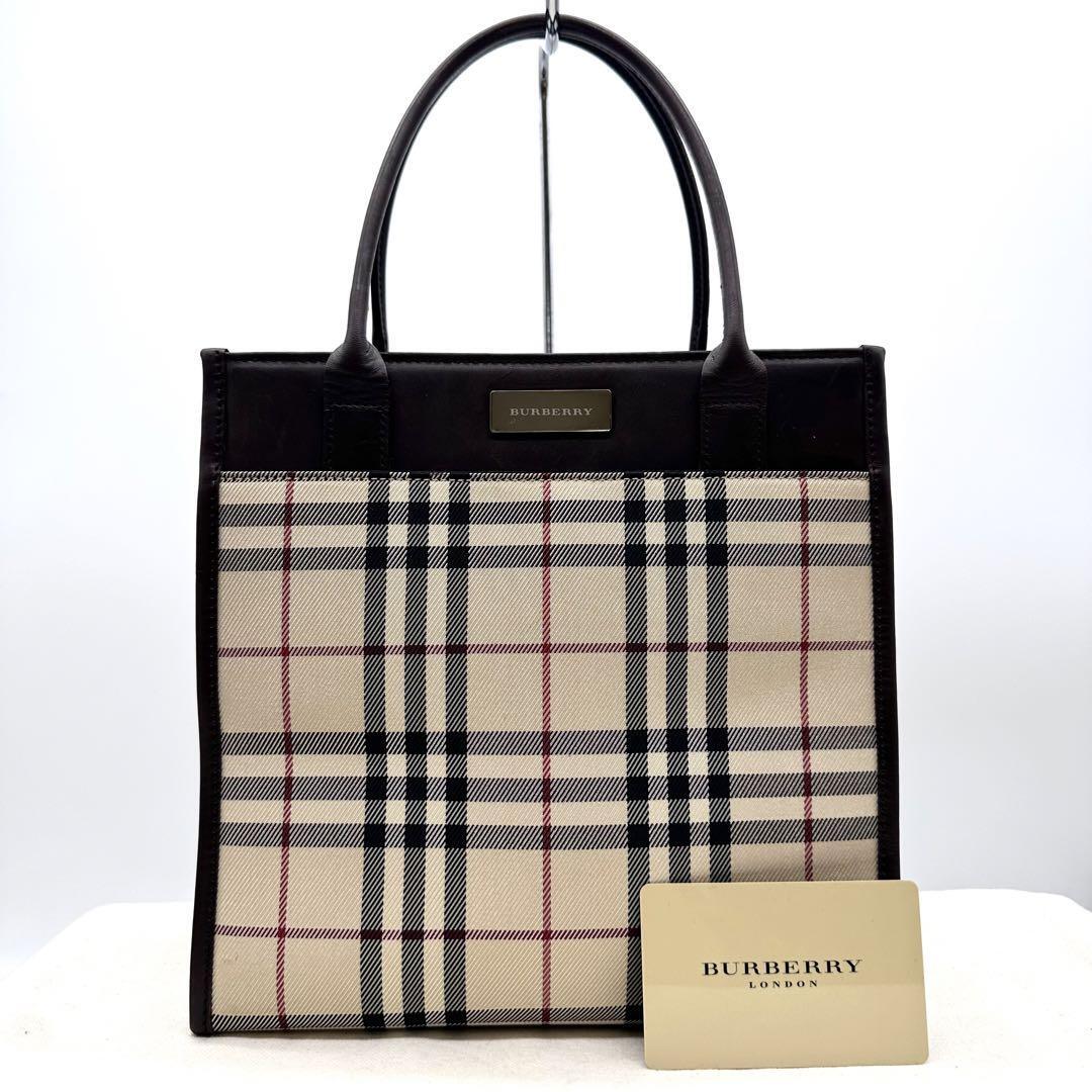 Burberry Handbag Nova Check Logo Plate Canvas Leather