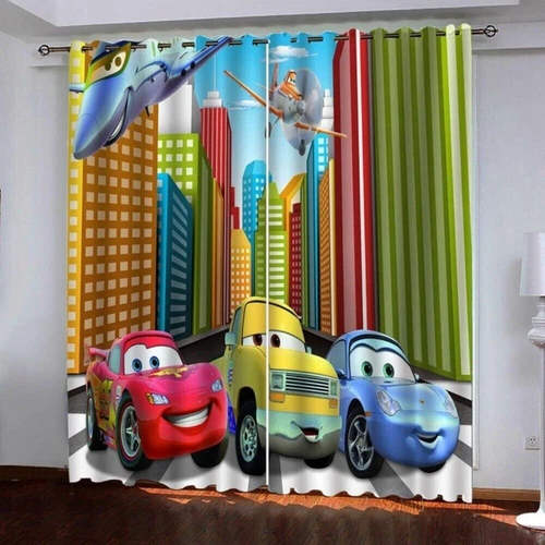 Cars Lightning McQueen Print Thick Thermal Blackout Curtains Eyelet Ring Top UK - Picture 4 of 17