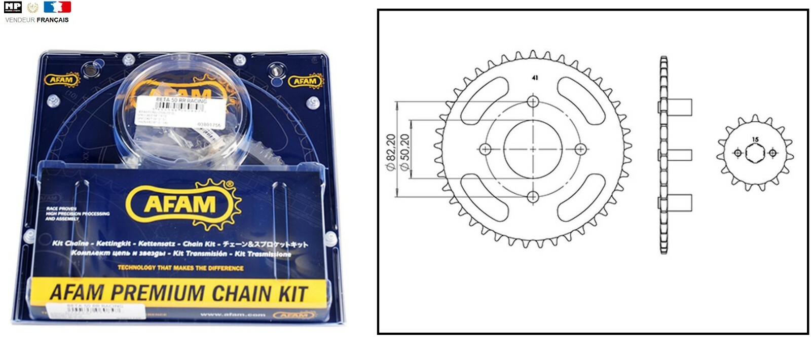 Kit chaine AFAM 420 renforcé anti-étirement pour transmission durable de Dax ST 50