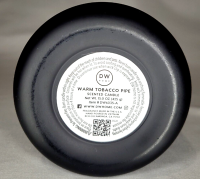 DW Home WARM TOBACCO PIPE Candle 56 hrs burn time 15oz Double Wick Black  Top