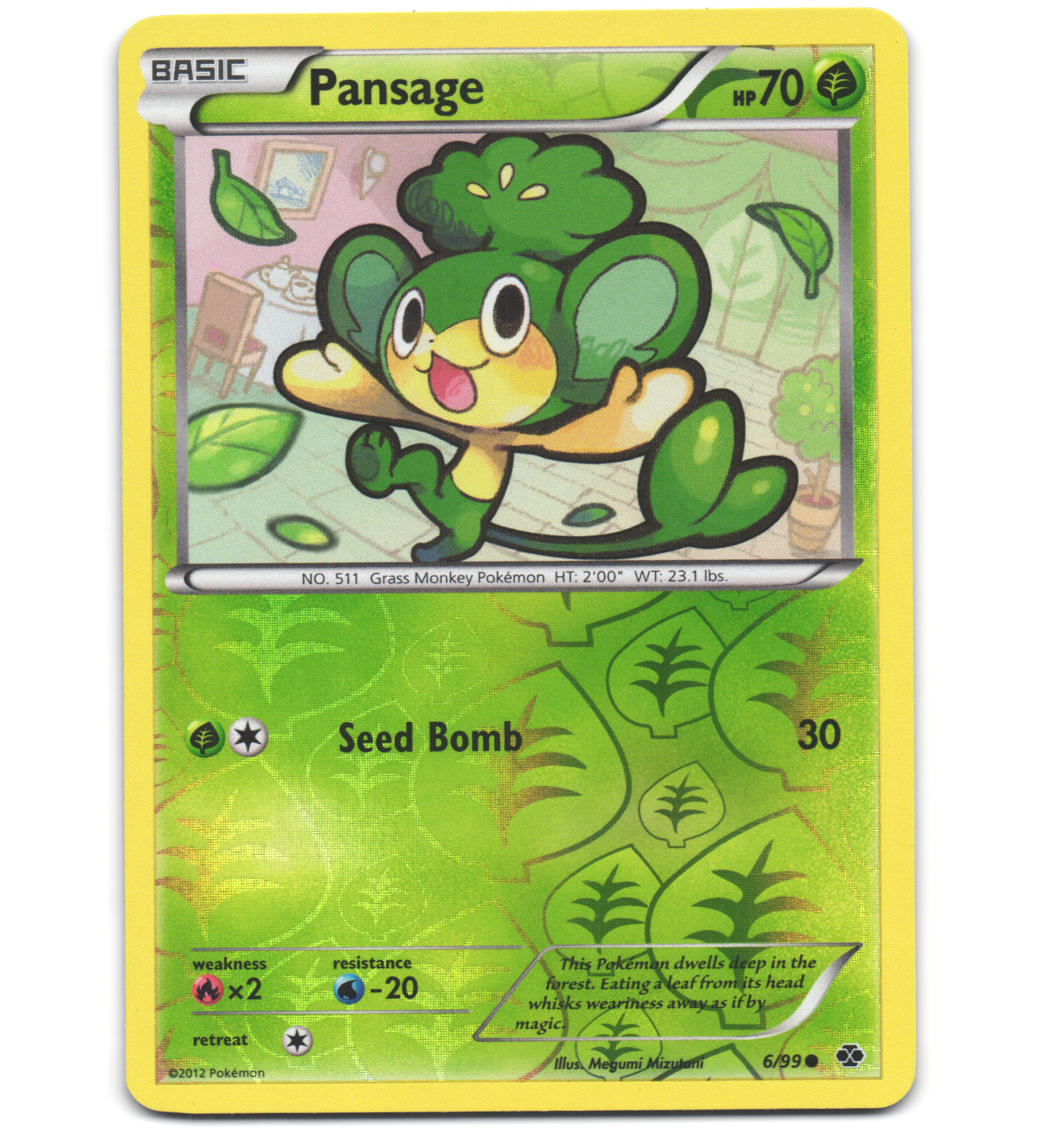 Pokemon 2012 Near Mint NM Pansage Next Destinies REVERSE 6/99 Card