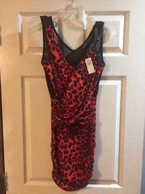 JOYCE LESLIE FORM FITTING RED BLK LACE TOP JEWEL SHOULDER HOUR GLASS DRESS 2-4
