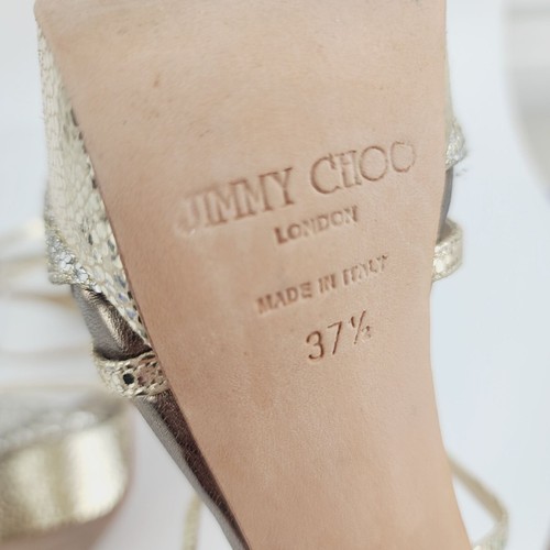 Sandali plateau cinturino alla caviglia Jimmy Choo tacco oro argento glitter misura 37,5 - Foto 4 di 8