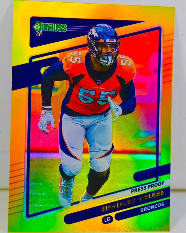Bradley Chubb 2021 Donruss Football Gold Holo Press Proof SP Refractor Card #182 - Image 2 of 3
