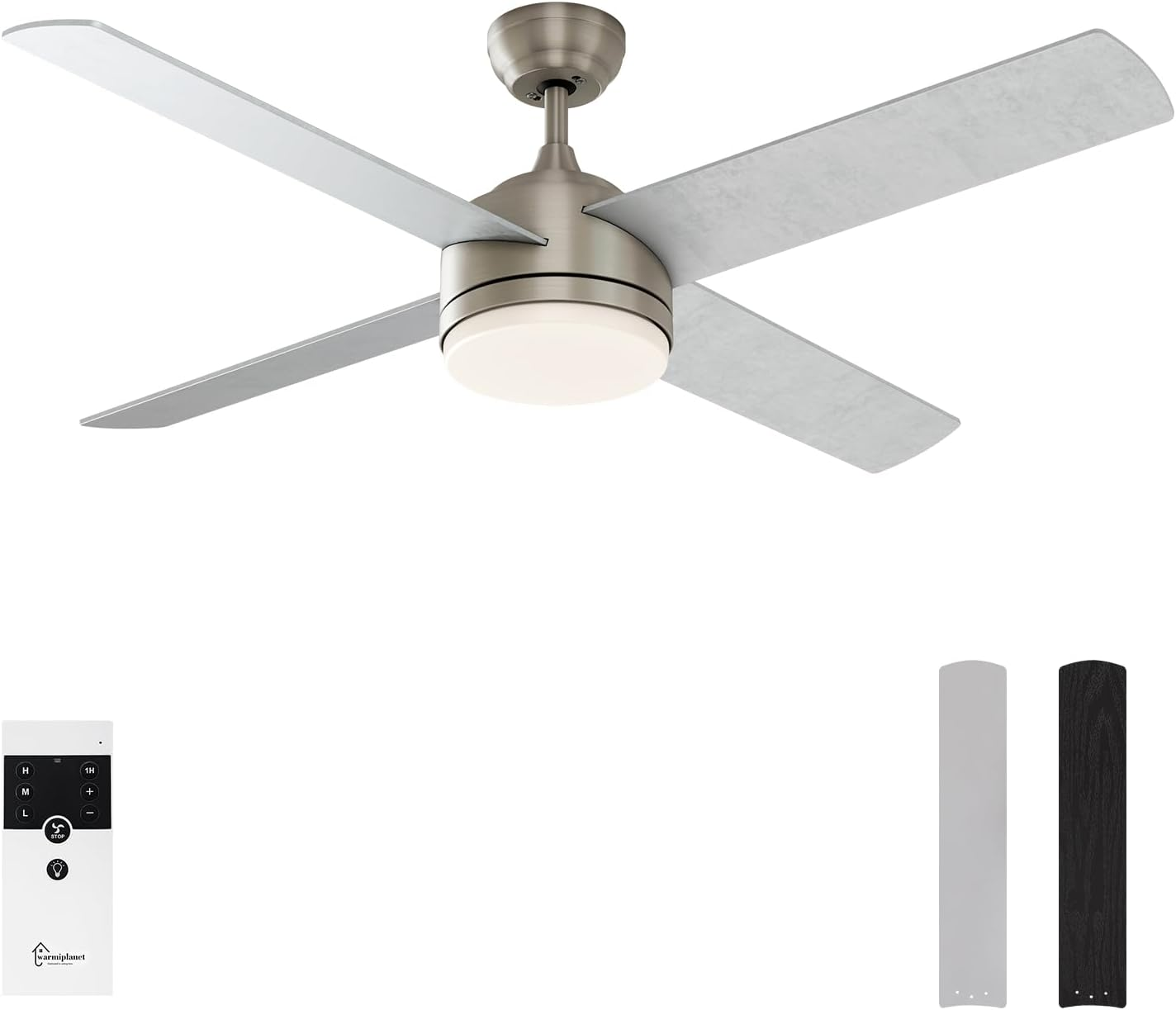 52-Inch Ceiling Fan with LED Light, Brushed Motor & Remote Control, 4 Blades