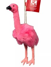 Pink Flamingo Christmas ornament 6" faux fur beach ocean Bird