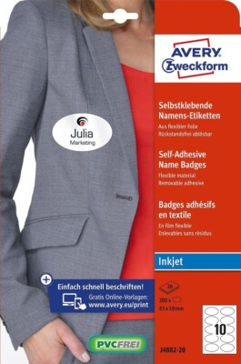 Avery Zweckform J4882-20 Namensetiketten 200 Namensaufkleber, 85x50 mm auf A4