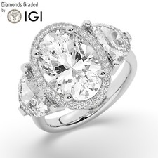 Oval Solitaire 18K White Gold Trilogy Ring, 5.15 ct, Lab-grown IGI Certified