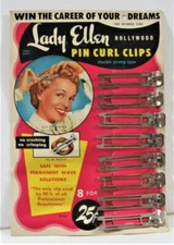Vintage Lady Ellen Hollywood Pin Curl Clips On Card The Kaynar Co Chicago Old