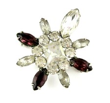 GARNE Jewelry Purple RHINESTONE STAR PIN Vintage Brooch Silvertone Clear 1 5/8"