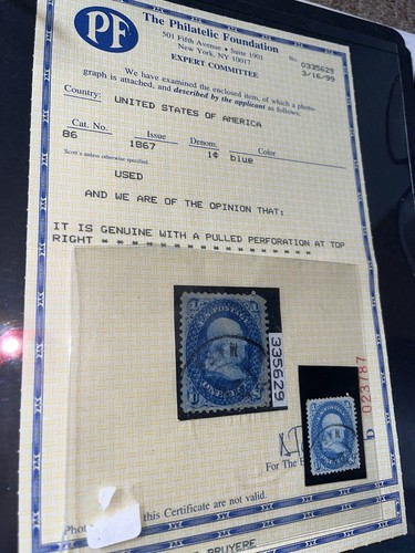 US #86 1c BENNY BOY E GRILL MASS MA CANCEL VF/XF DEEP BLUE 1867 STAMP + PF CERT - Picture 5 of 24
