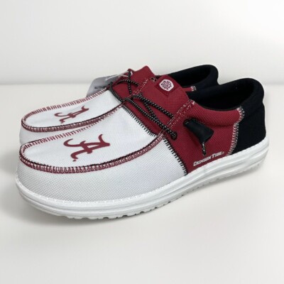 Hey Dude Wally Tri Alabama Crimson Tide Shoes White Red Men's Size 10 Roll  Tide