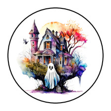 30 HAUNTED HOUSE STICKERS ENVELOPE SEALS LABELS 1.5" ROUND HALLOWEEN FAVORS