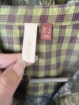 Anthropologie Pilcro Women's Sz 2 Corduroy Button Down Dress Green Ruched  Soft | eBay