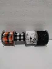 Celebrate It Ribbon Lot Of 4 Rolls Halloween Used Black White Orange Plaid 2.5"