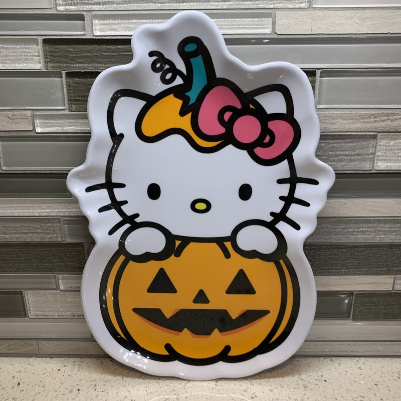 New Hello Kitty In Halloween Jack O Lantern Pumpkin Melamine Plate Platter