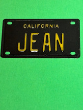Vintage Black California Metal Bike License Plate Personalized "JEAN” 1960's