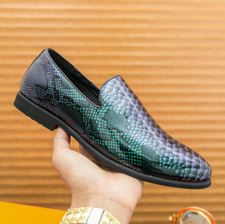SAOLA Scarpe uomo slip on verde lucido punta modello pelle di serpente moda business nuove