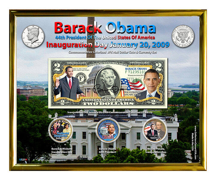 Barack Obama Inauguration Day Colorized Coin & Currency Set in 8