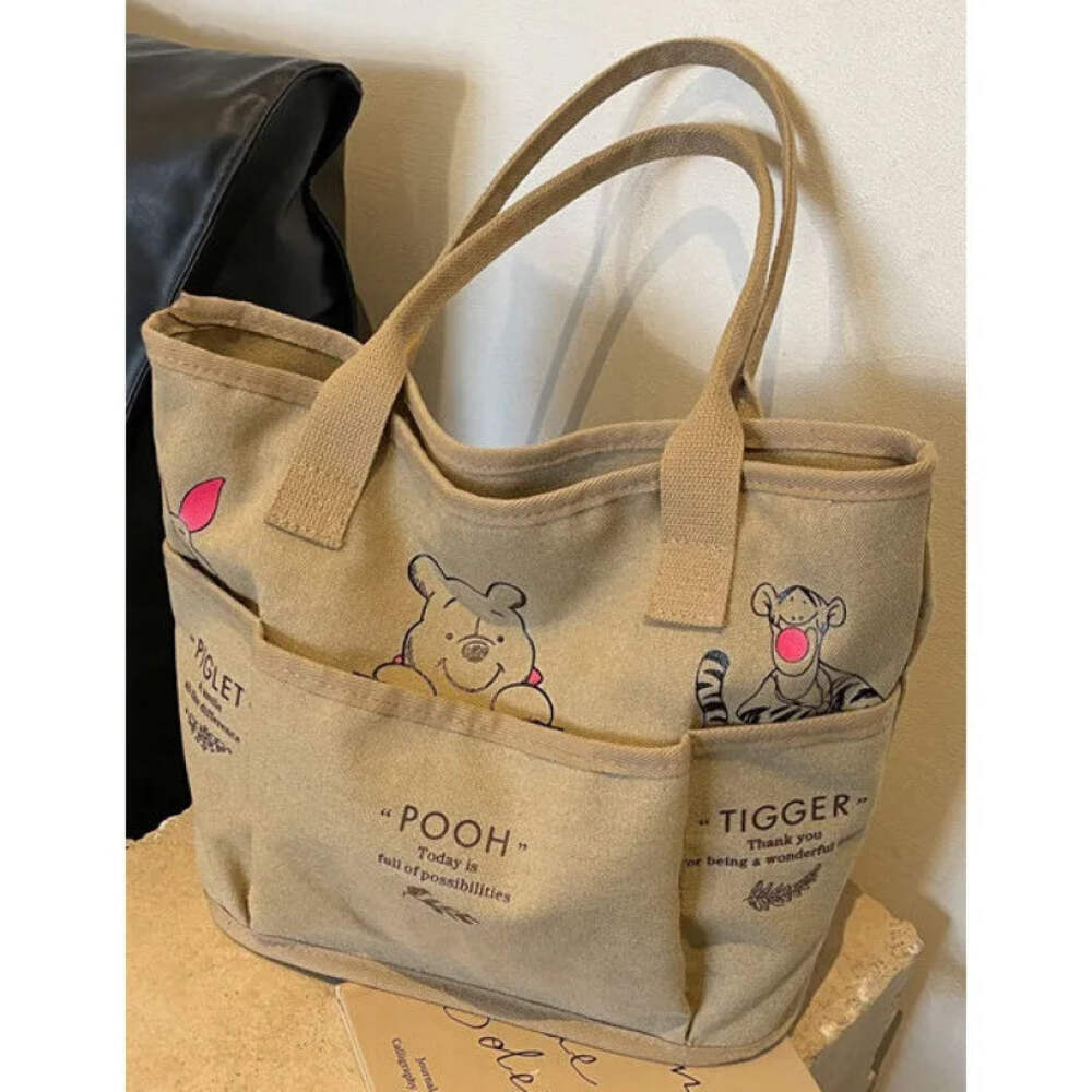 Winnie The Pooh Inspired Canvas Tote Bag Large Capacity