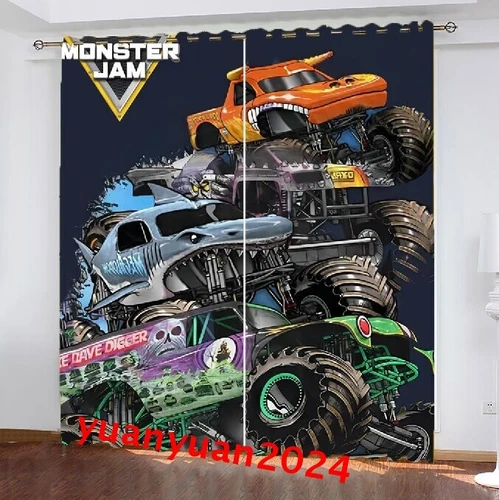 Niños Monster Jam Trucks 3D Blackout Cortina Dormitorio Anillo Térmico Top Ojales Regalo - Imagen 9 de 17