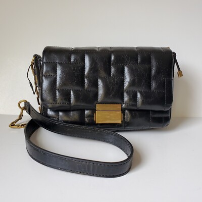 ZARA Black Quilted Purse Bag with Gold Chain Strap Crossbody Club Rockabilly