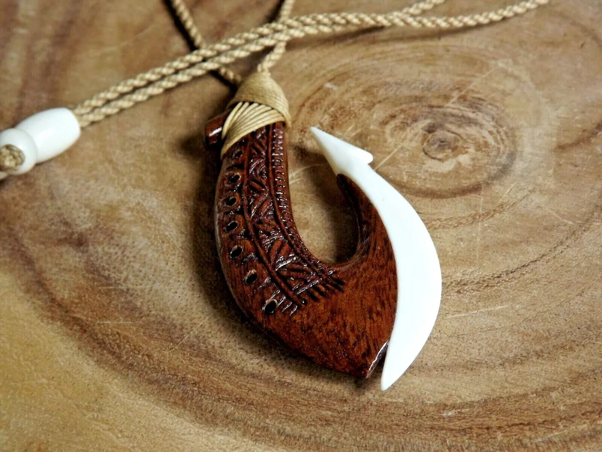 Koa wood deals fish hook necklace