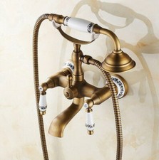 Antique Brass Wall Mount Clawfoot Bath Tub Faucet With Handheld Shower Gtf306