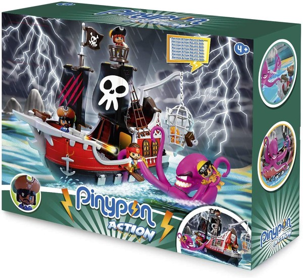 PINYPON ACTION BARCO PIRATA: 2 FIGURAS PIRATA PULPO ACCESORIOS FAMOSA NUEVO CAJA