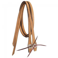 Western Natural Leather Hand Carved Split Reins with Silver Conchos