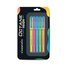 5 Pens Classmate Octane Neon- Blue Gel Pens, Smooth Writing Pen