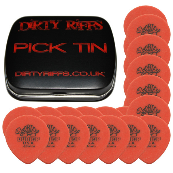 24 x Dunlop Tortex Teardrop Guitar Picks - 0.60mm Orange In A Pick Tin